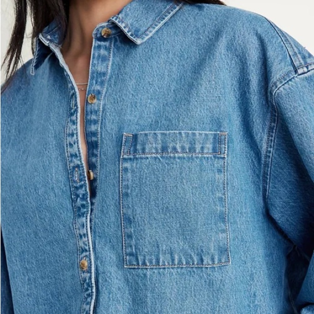 Oversized Boyfriend Button-Down Jean Shirt - Picture 4 of 4